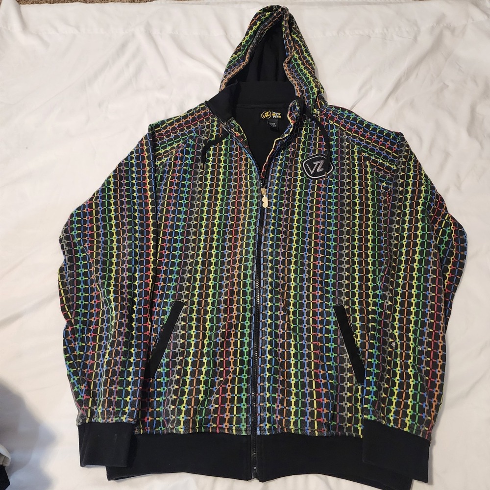 Von Zipper Terry Cotton Hoodie Size L Multicolor‎ Full Zip Black Sunglasses